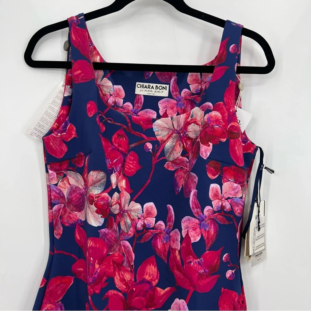 NWT Chiara Boni Sleeveless Bodycon Knee Wedding Mini Dress Cocktail Floral 48 12 - Picture 4 of 10